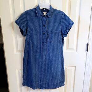 J. Crew Factory Blue Striped Short Sleeve Mini Dress With Collar AndChest Pocket